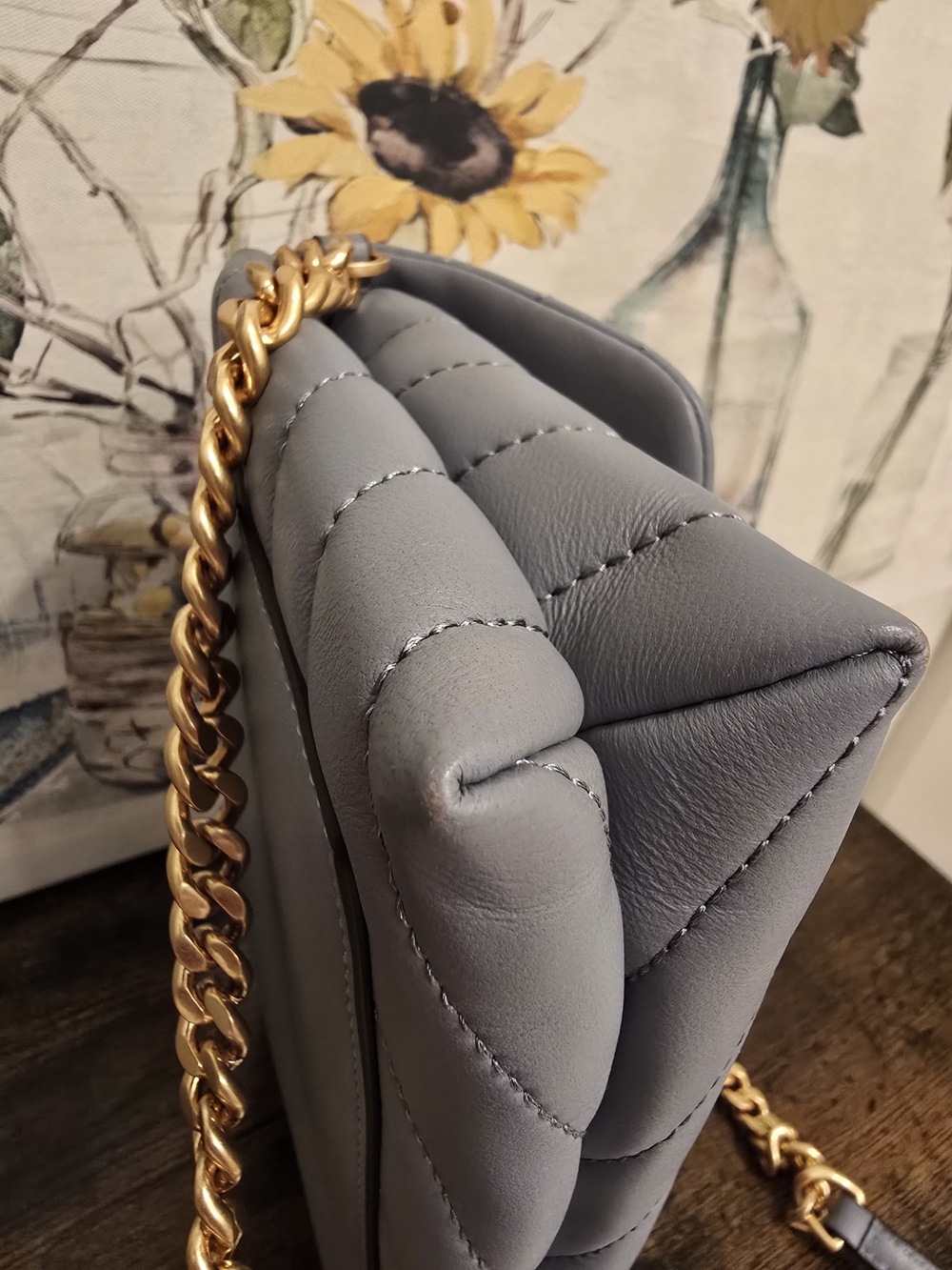 Tory Burch Quilted Chevron Leather Shoulder Bag - Light Gray Blue - Picture 9 of 13